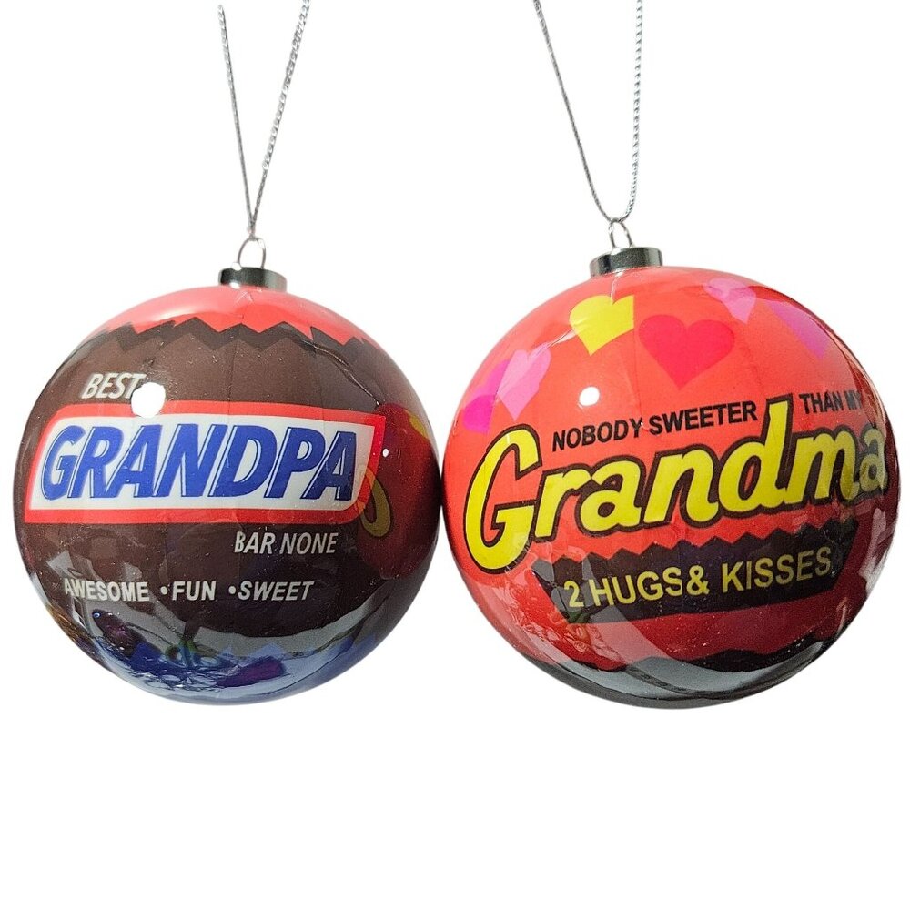 Grandpa and Grandma Candy Bar Themed Ornament Set Christmas Tree Holiday Gift